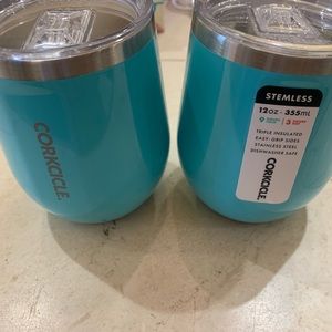 Set of 2 Corkcicle metal stemless cups - turquoise